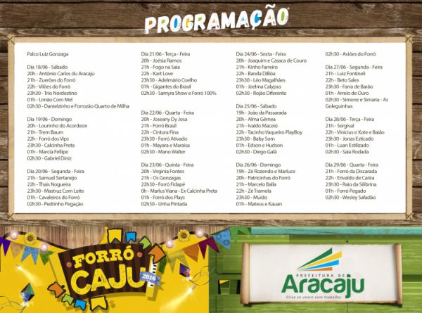 Prefeitura divulga programação do Forró Caju 2016