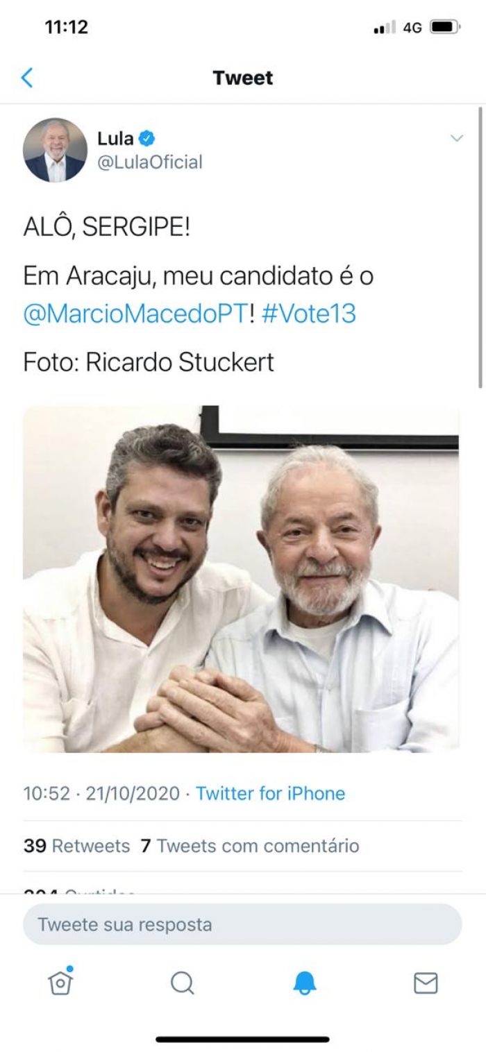 Em suas redes sociais, Lula manifesta apoio a Márcio Macêdo