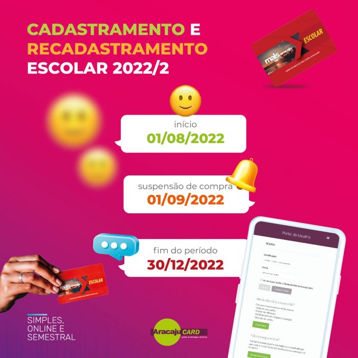 Aracaju Card: recadastramento escolar começou