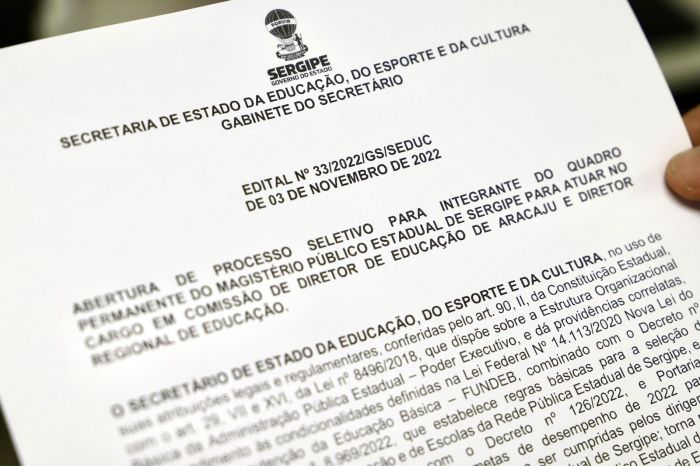 Governo de Sergipe divulga lista final, por ordem de classificação, do processo seletivo para diretor regional