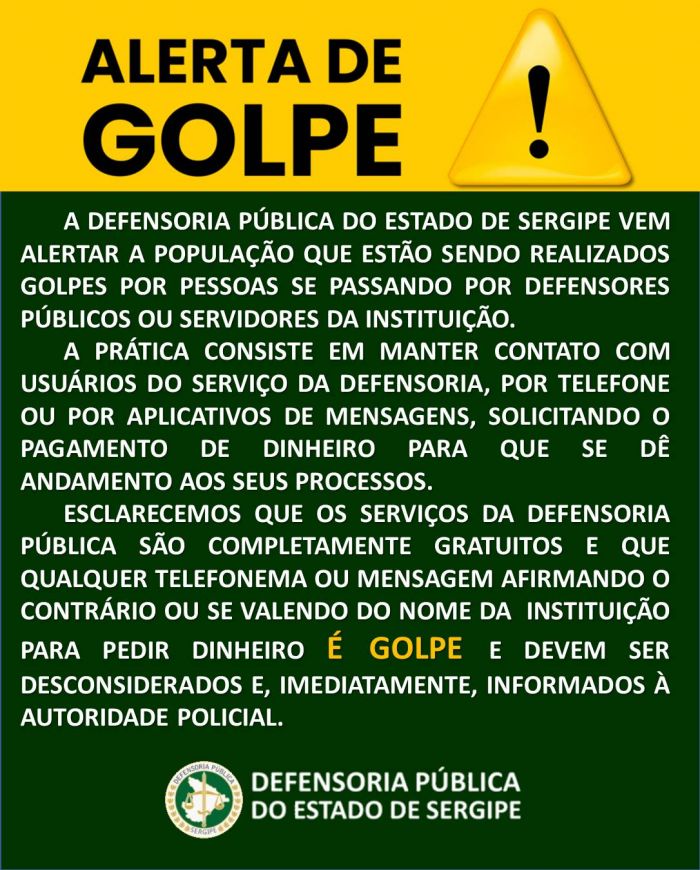 Defensoria Pública alerta sobre golpe