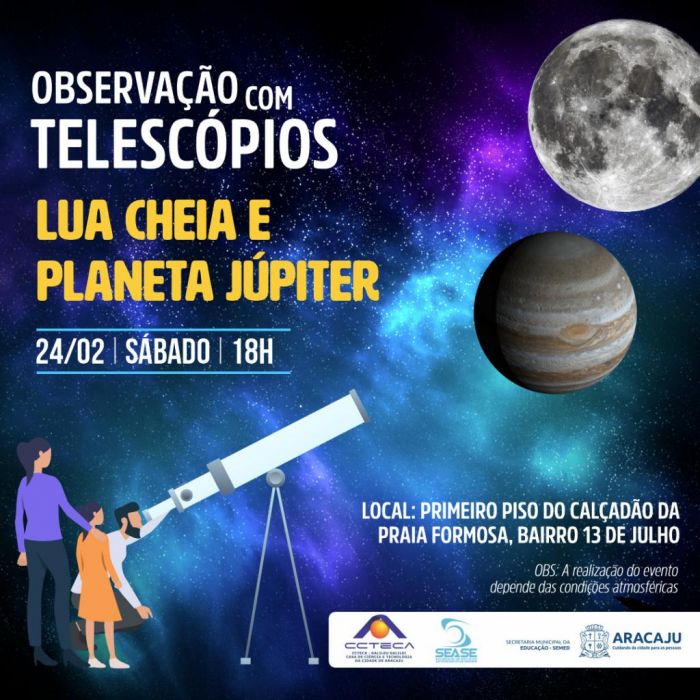 CCTECA promove observação da Lua e do planeta Júpiter com telescópios neste sábado, 24