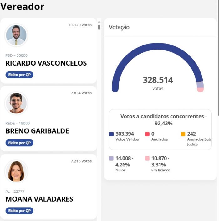 Confira os veradores e vereadoras eleitos/as neste domingo